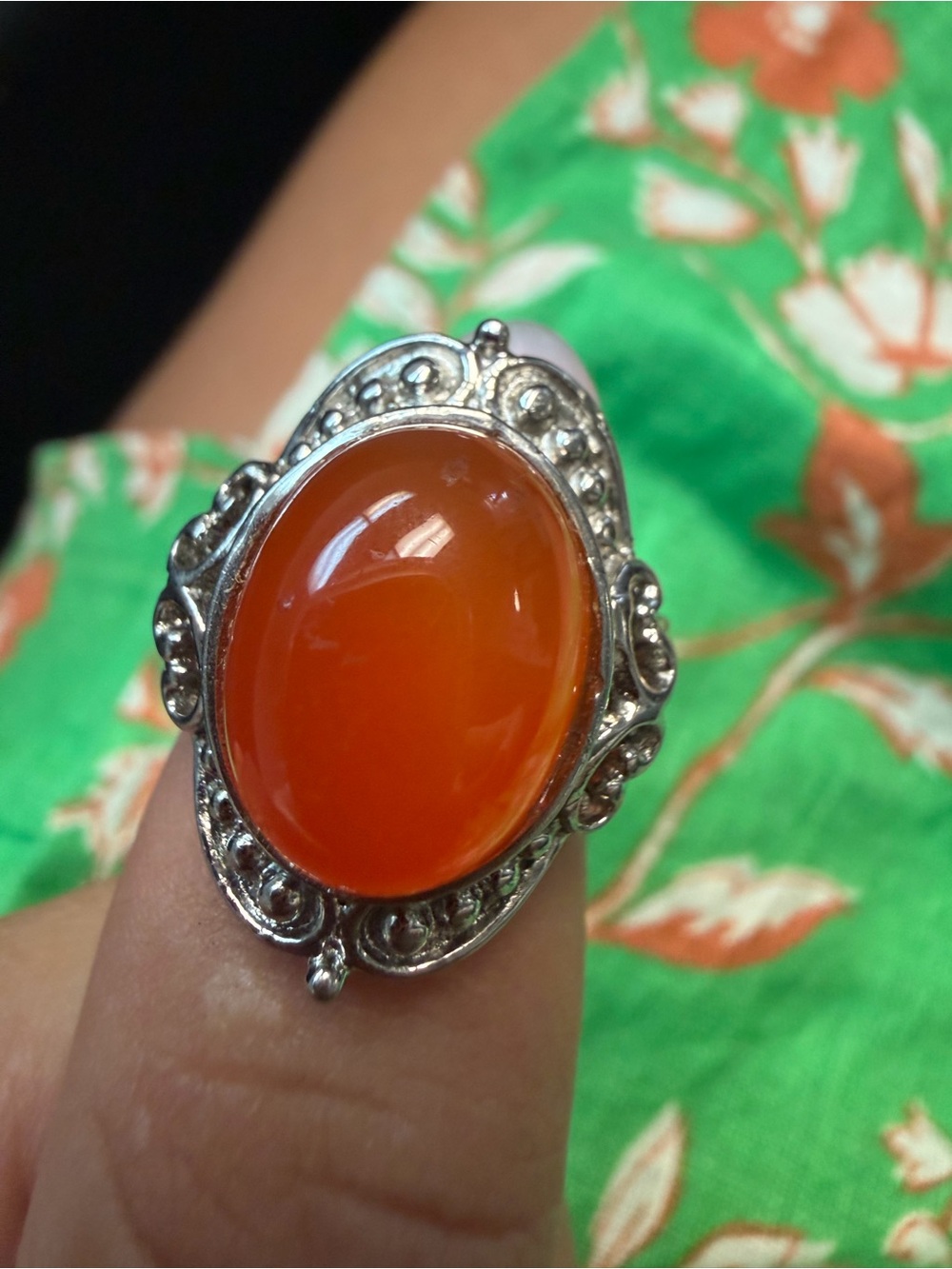 Silver Ring with Orange Carnelian Cabochon